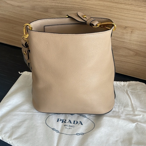 Prada Vitello phenix cammeo leather stripe strap bucket bag crossbody purse 🤎 - Picture 4 of 16